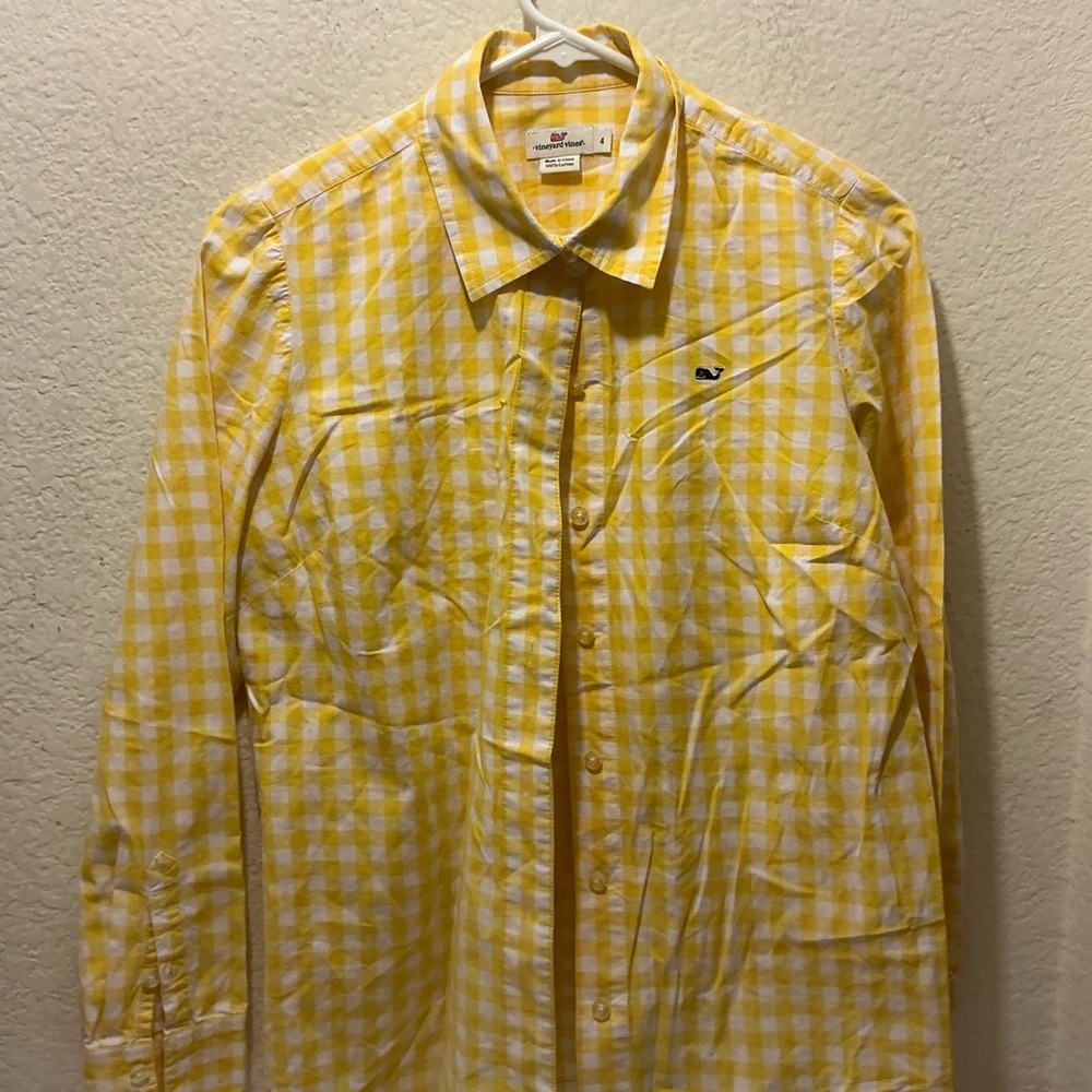 Vineyard Vines Yellow Checked Long Sleeve Button Down Top 4 - Picture 2 of 4